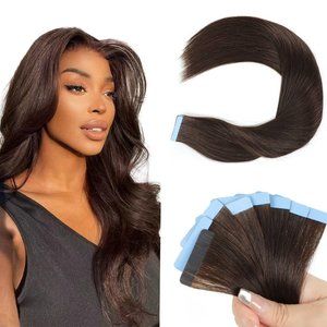 16" 100% Human Hair Tape In Extensions 20pcs 50g #4 Medium Brown